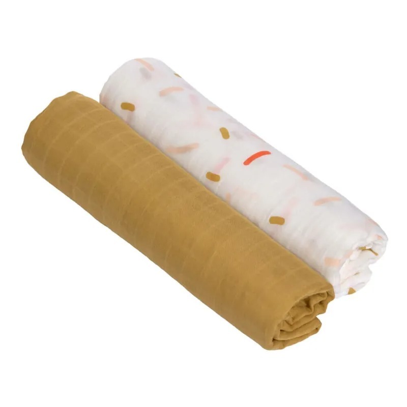 德國Lassig 超柔手感竹纖維嬰兒包巾毯(焦糖咖/芥末黃)2入/3入