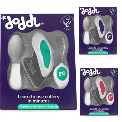 【doddl】人體工學兒童學習餐具3件組（刀/叉/湯匙）-(湖水綠/藍莓紫/草莓紅)