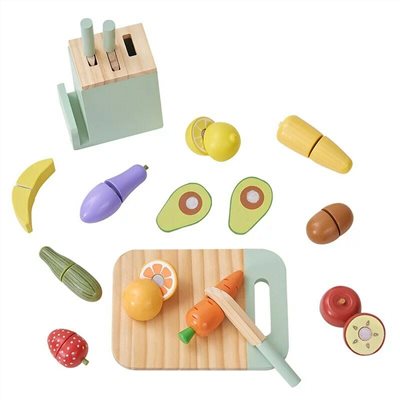 Teamson Kids 小廚師木製玩具廚房刀具蔬果切切樂組(附11蔬果+刀具5件組)