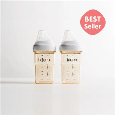新加坡 hegen 小金奶瓶/金色奇蹟PPSU多功能方圓型寬口奶瓶240ml (雙瓶組)象牙白-優惠價