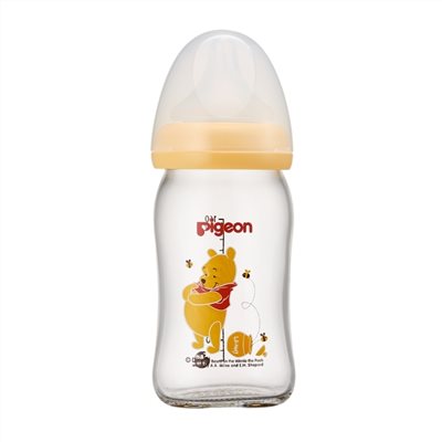 貝親 Pigeon 寬口母乳實感玻璃奶瓶160ml-經典迪士尼(維尼)P78049O