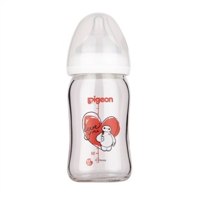 貝親 Pigeon 寬口母乳實感玻璃奶瓶160ml-經典迪士尼(杯麵-心)P78046W