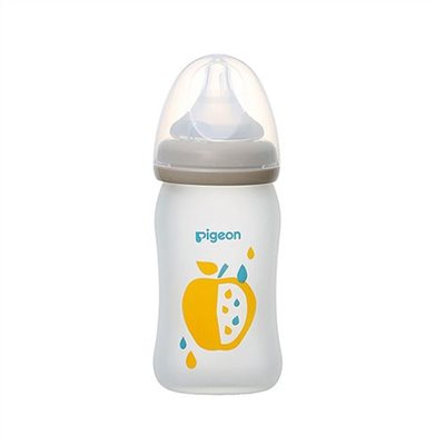 貝親 Pigeon 矽膠護層寬口玻璃彩繪奶瓶160ml-水果(米棕)P00549